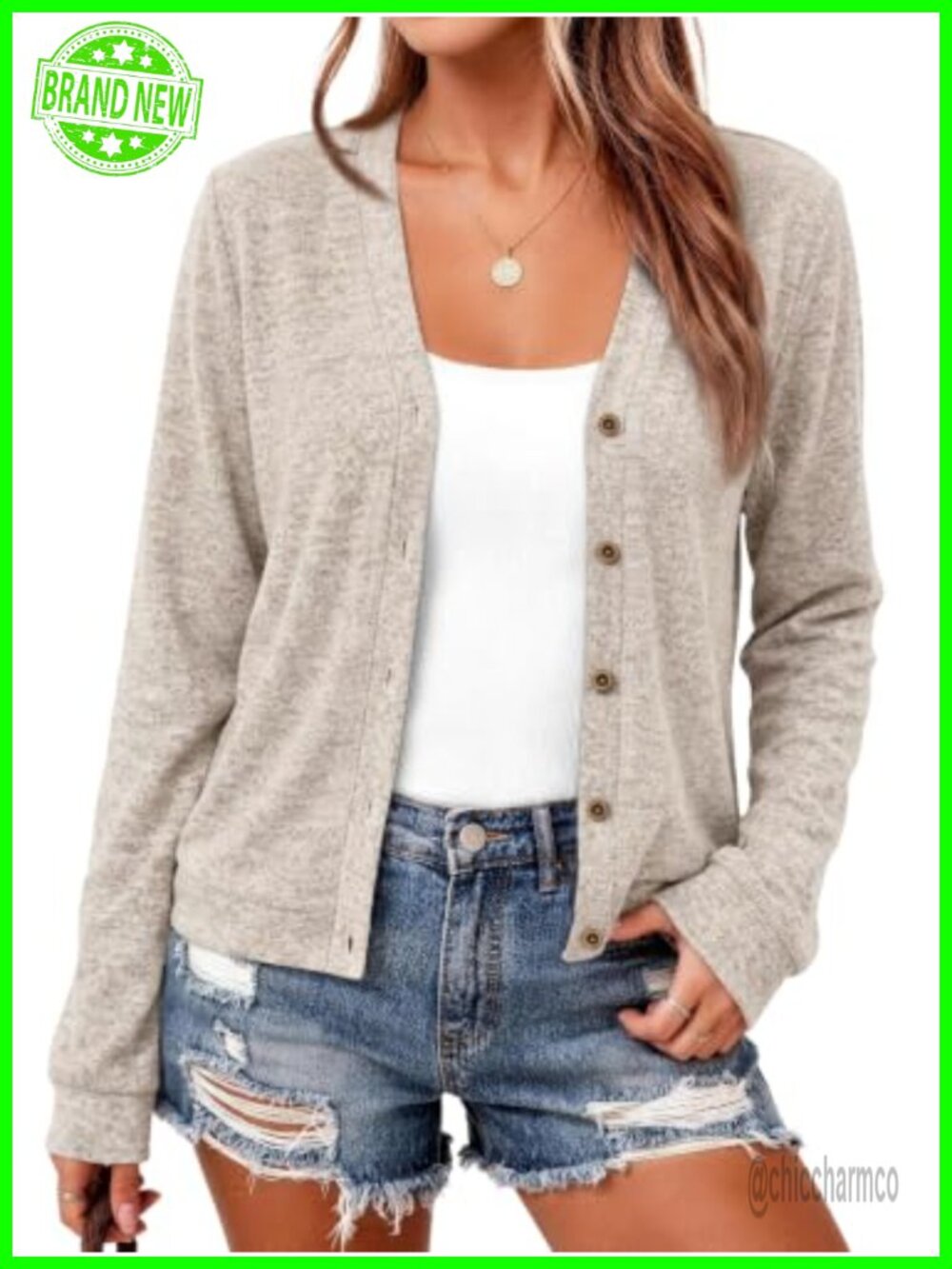 Lightweight V-Neck Button Cardigan with Gold Buttons